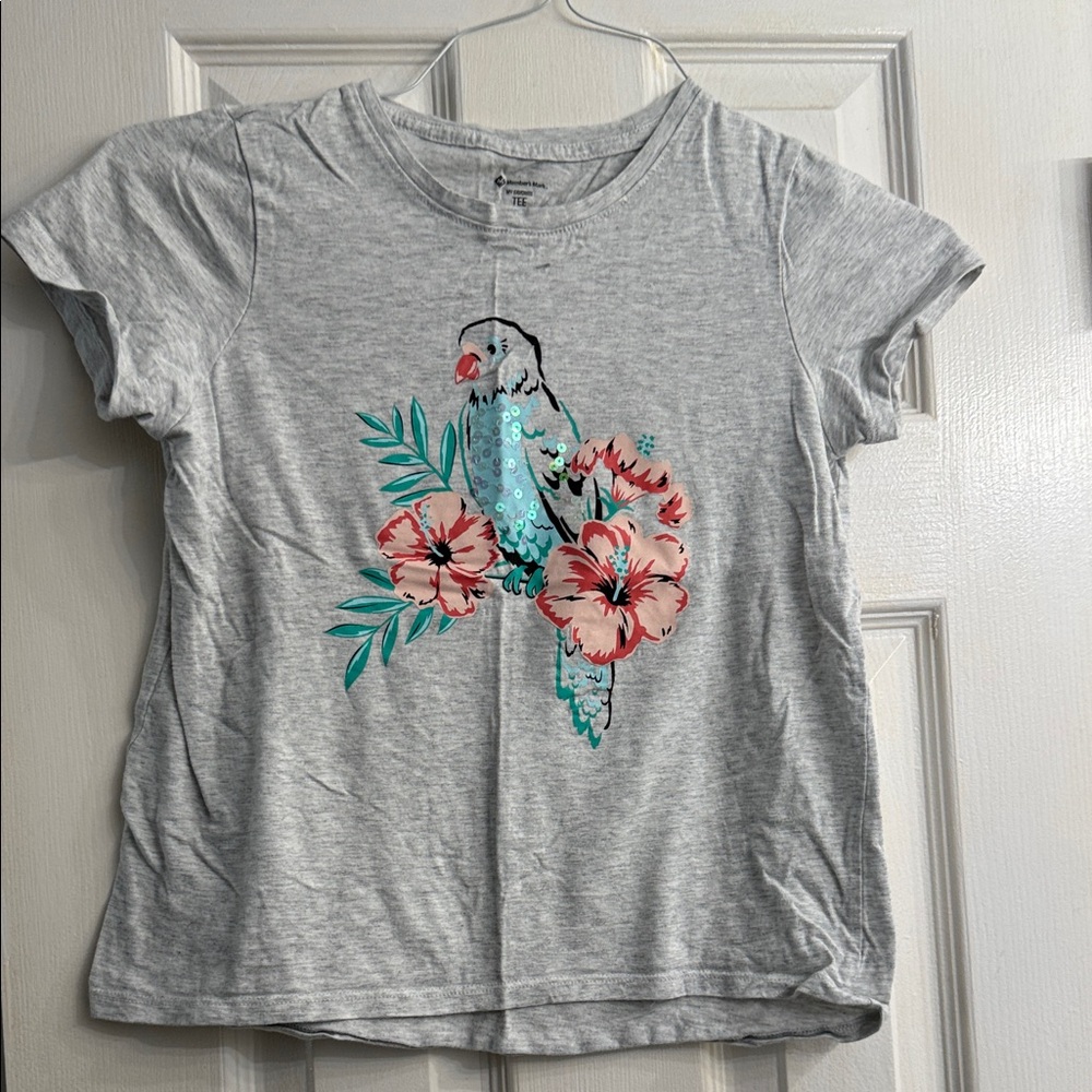 Floral Parrot Kids T-Shirt - Gray